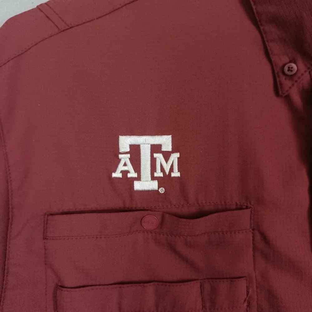 Columbia PFG Texas A&M Shirt Men's M Short Sleeve Button Down Maroon Fishing